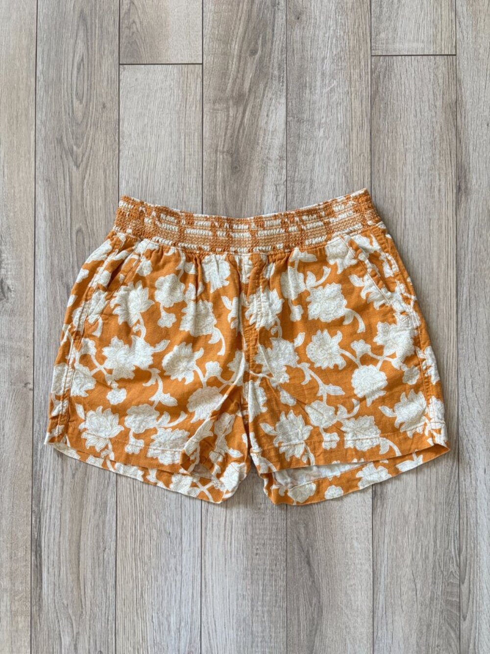 Briggs Linen Blend Floral High Waist Pull On Shorts Orange Womens Medium Boho - Picture 10 of 11